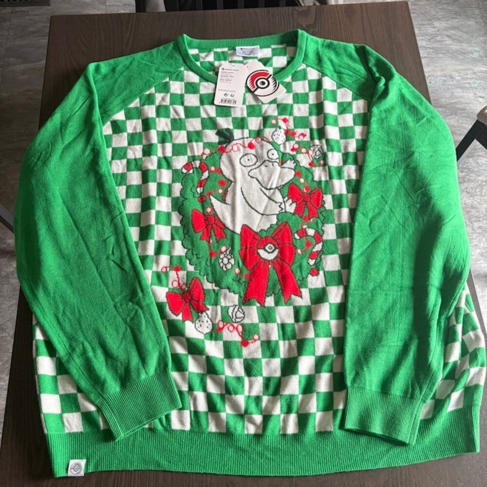 Pokemon Center PsyDuck the Halls Green/White Ugly Christmas Sweater 4XL NWT